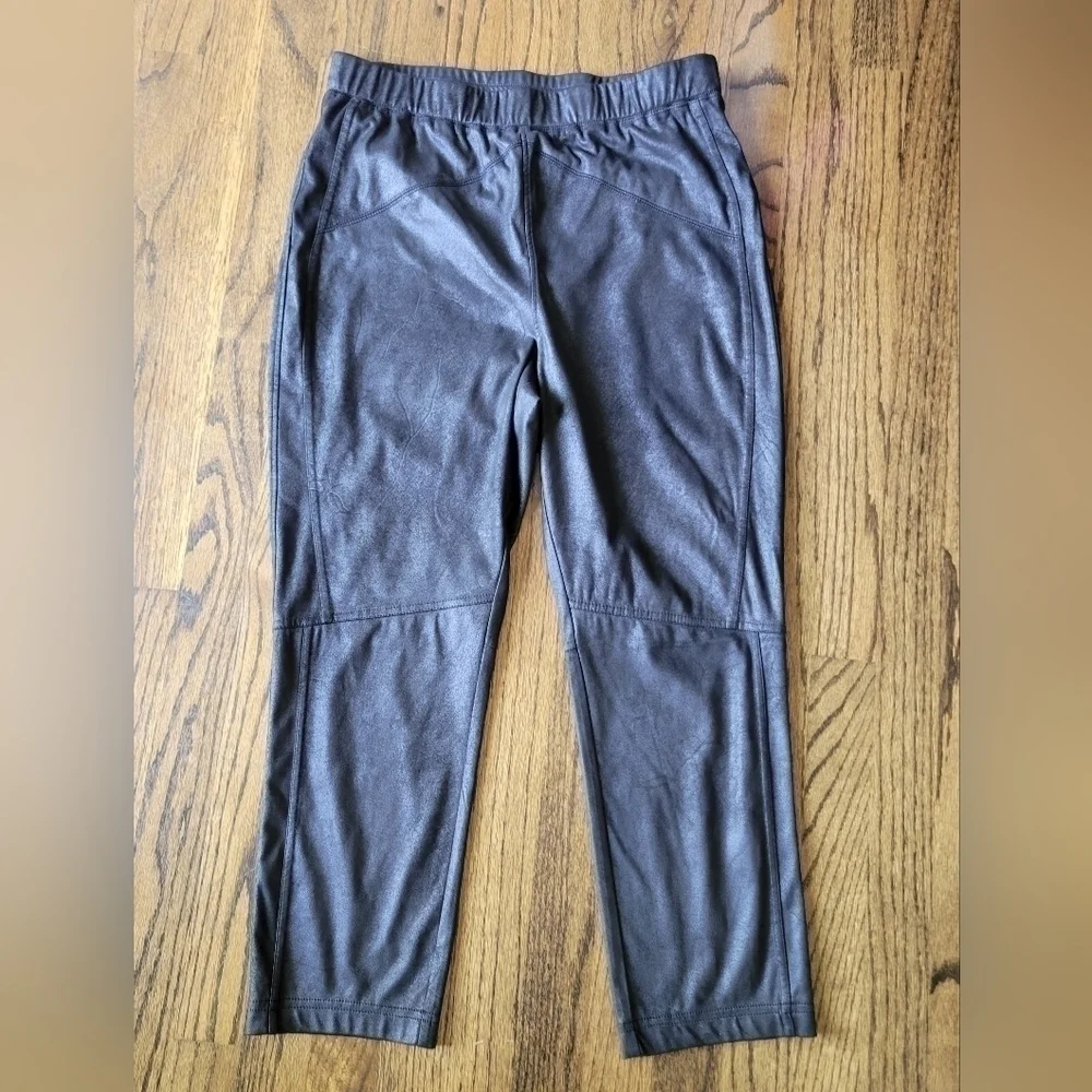 Free People Midnight Vegan Suede Skinny Black Faux Suede Pedal Pusher Pants Sz.L